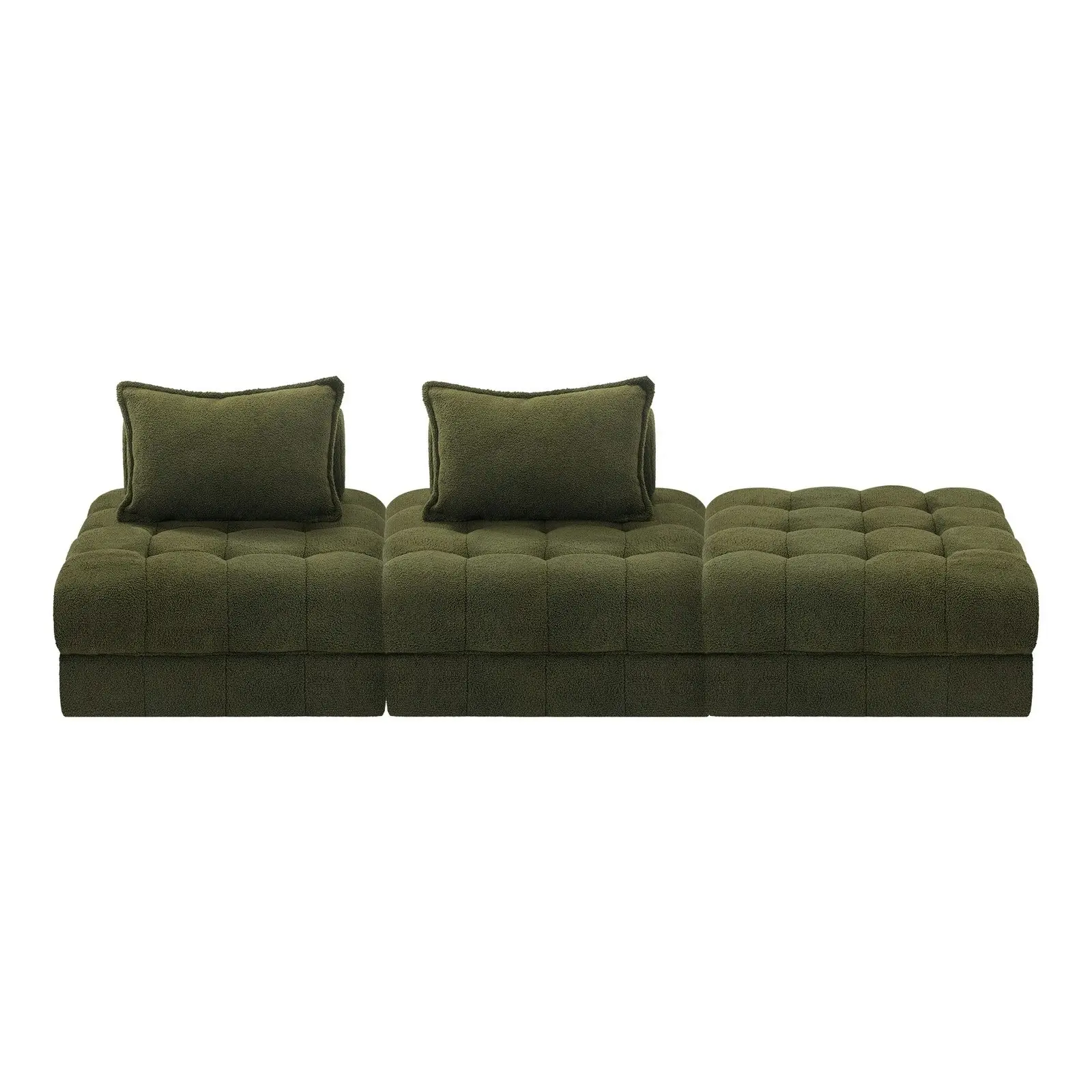 Oikiture 3 Seater Boucle Modular Sofa & Ottoman Set Armless TOFU Back Green