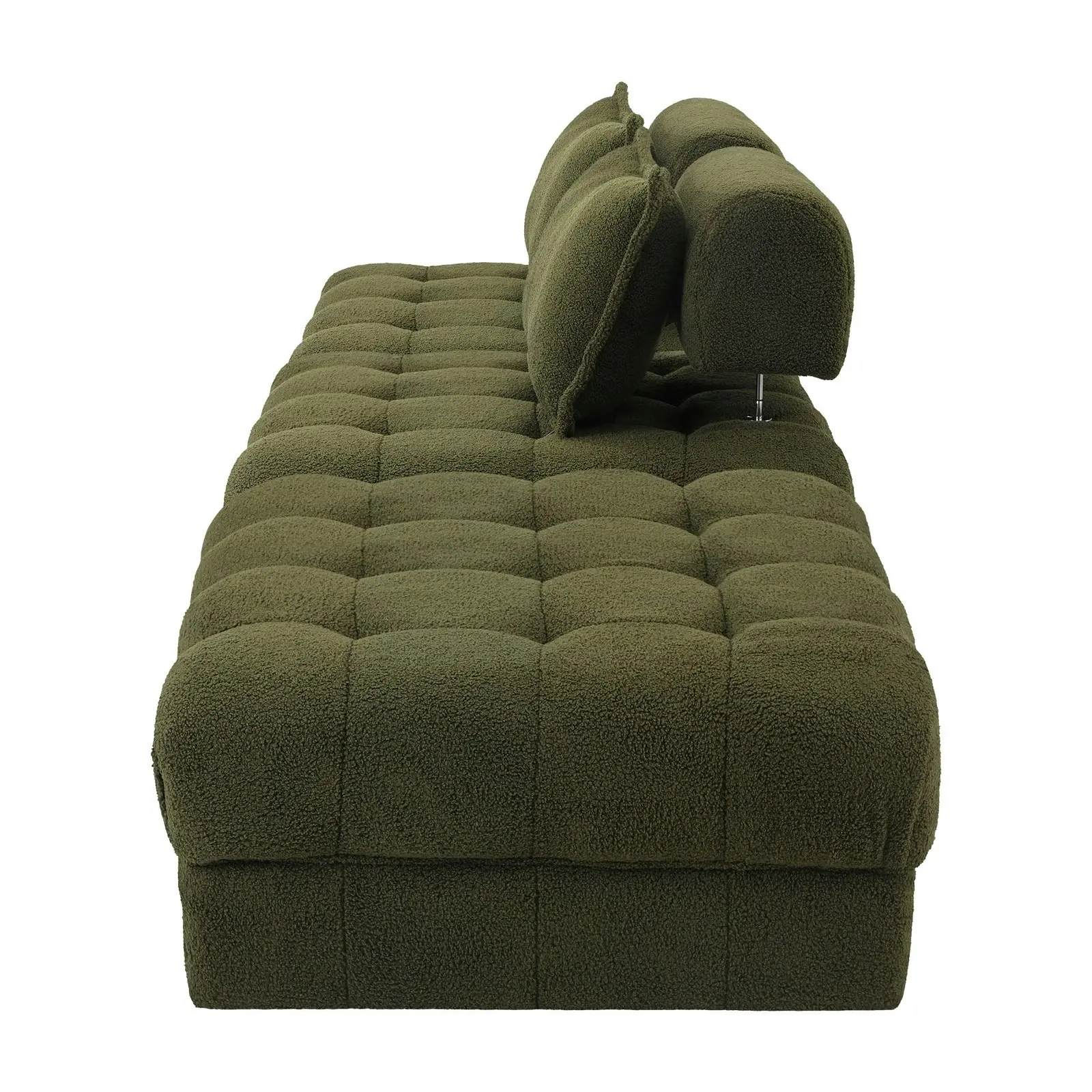 Oikiture 3 Seater Boucle Modular Sofa & Ottoman Set Armless TOFU Back Green