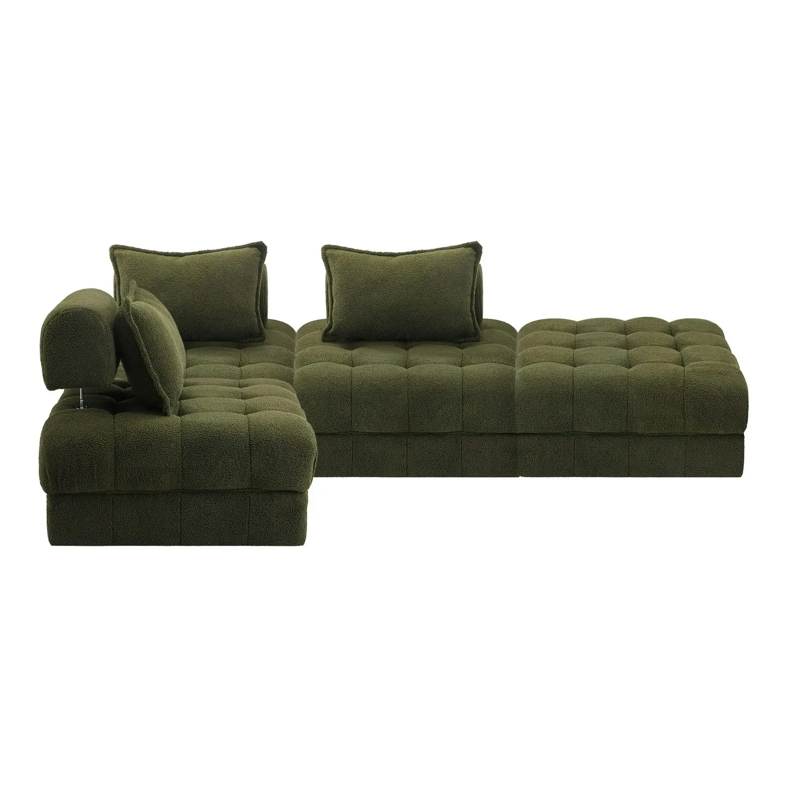 Oikiture 4 Seater Boucle Modular Sofa & Ottoman Set Armless TOFU Back Green