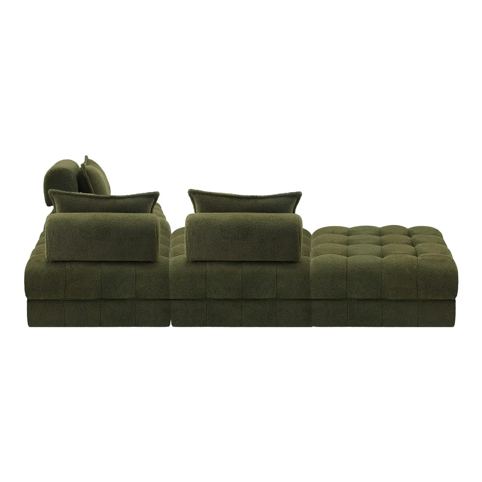 Oikiture 4 Seater Boucle Modular Sofa & Ottoman Set Armless TOFU Back Green