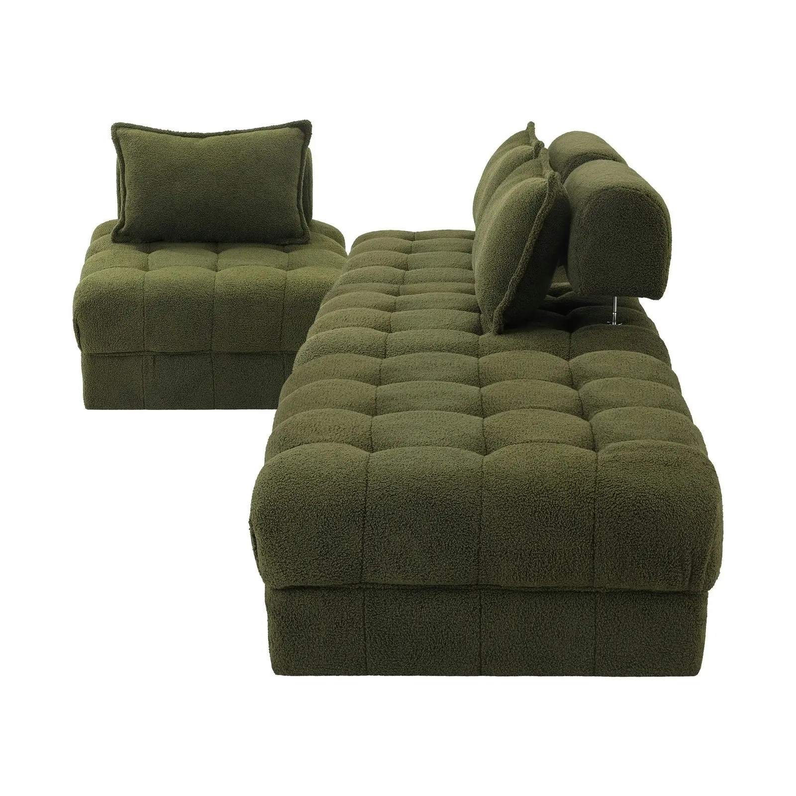 Oikiture 4 Seater Boucle Modular Sofa & Ottoman Set Armless TOFU Back Green