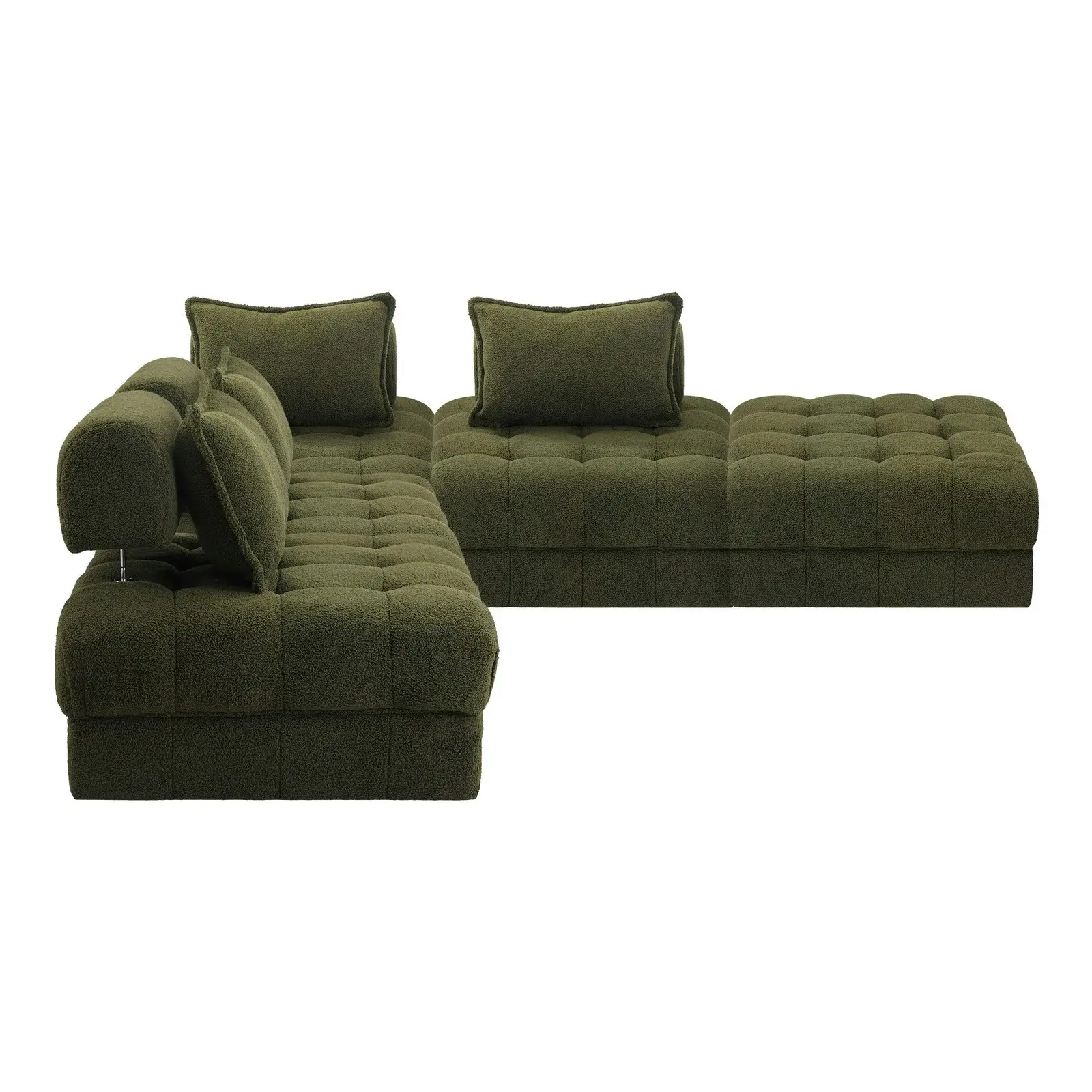 Oikiture 5 Seater Boucle Modular Sofa & Ottoman Set Armless TOFU Back Green