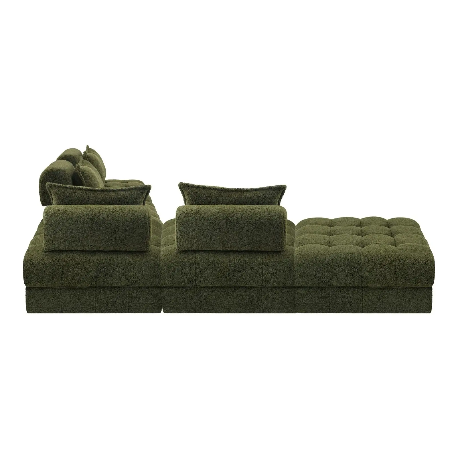 Oikiture 5 Seater Boucle Modular Sofa & Ottoman Set Armless TOFU Back Green