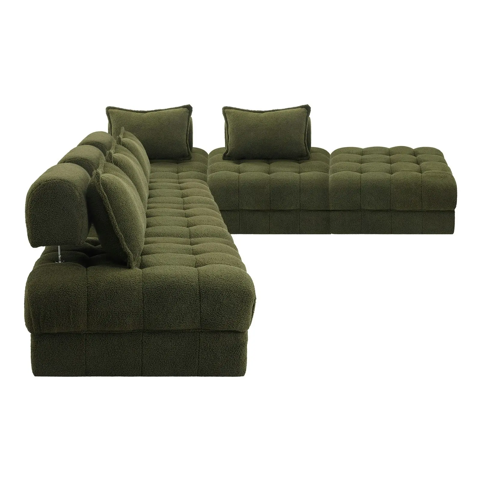 Oikiture 6 Seater Boucle Modular Sofa & Ottoman Set Armless TOFU Back Green