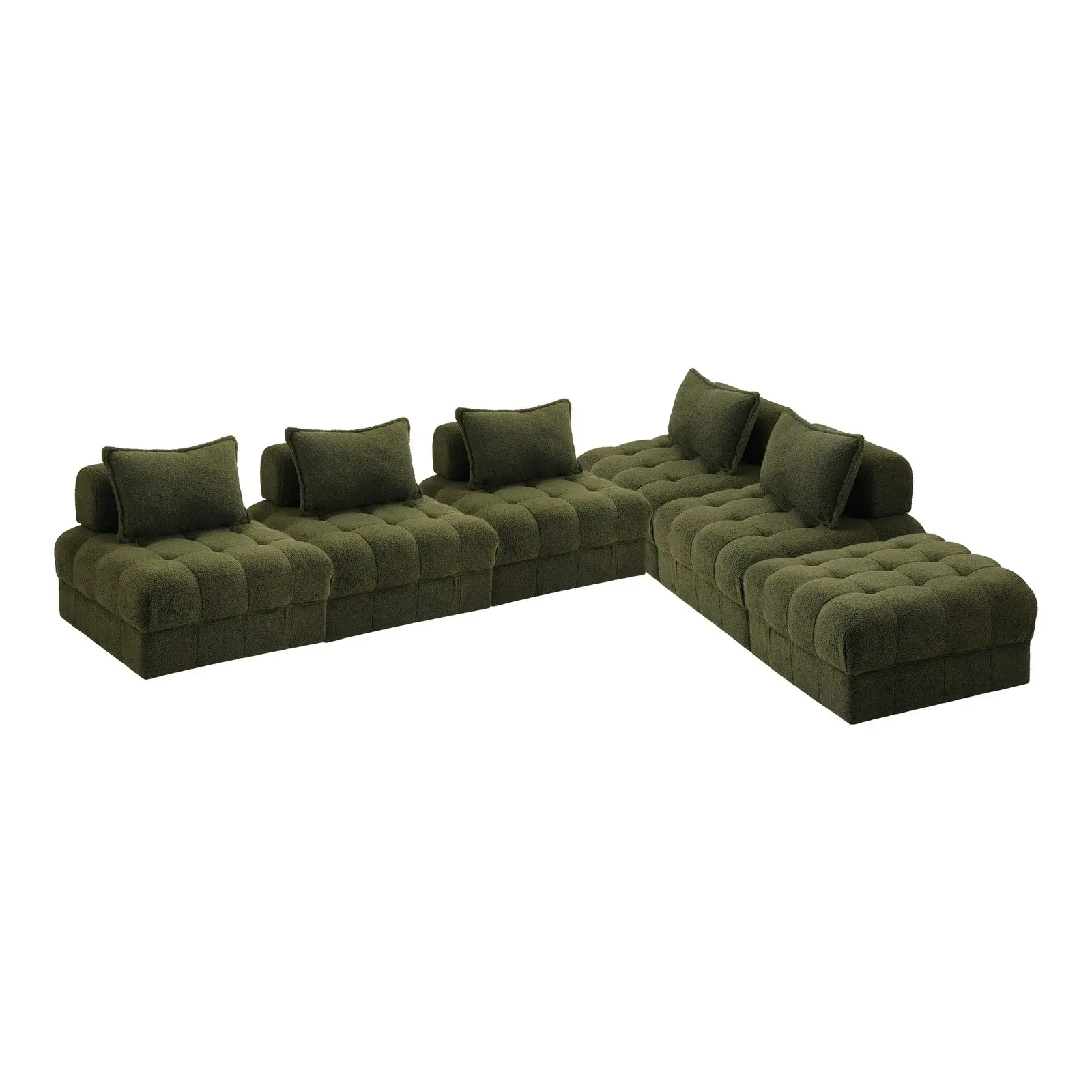 Oikiture 6 Seater Boucle Modular Sofa & Ottoman Set Armless TOFU Back Green