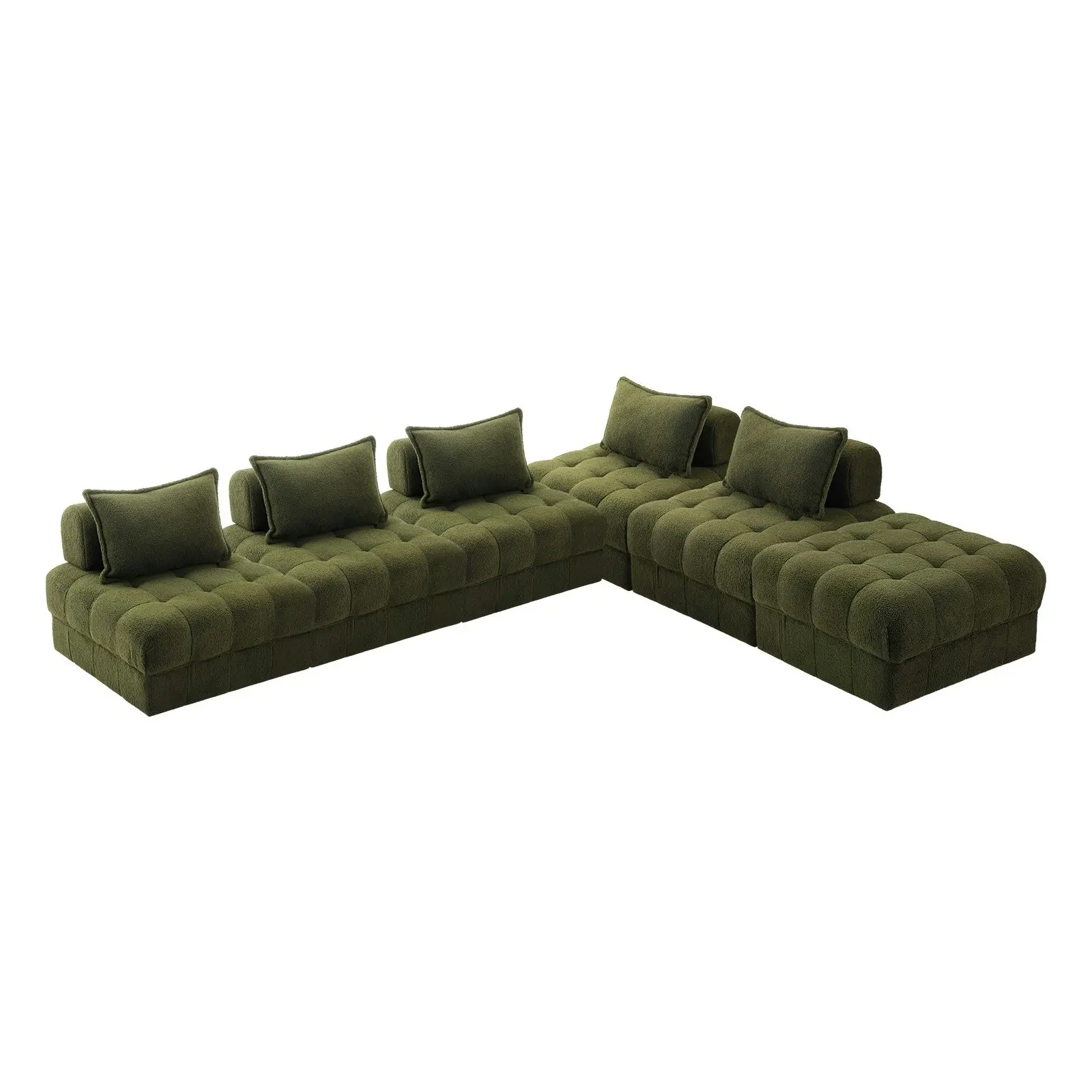 Oikiture 6 Seater Boucle Modular Sofa & Ottoman Set Armless TOFU Back Green