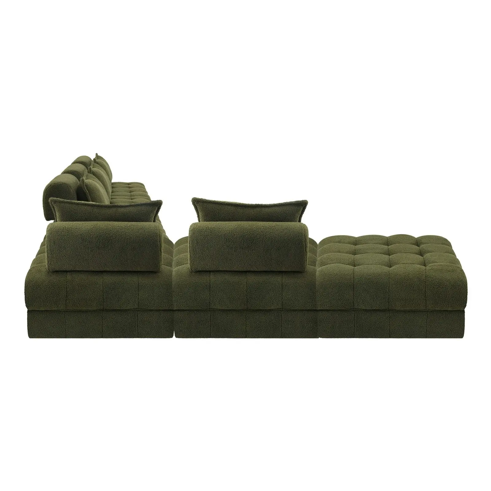 Oikiture 6 Seater Boucle Modular Sofa & Ottoman Set Armless TOFU Back Green