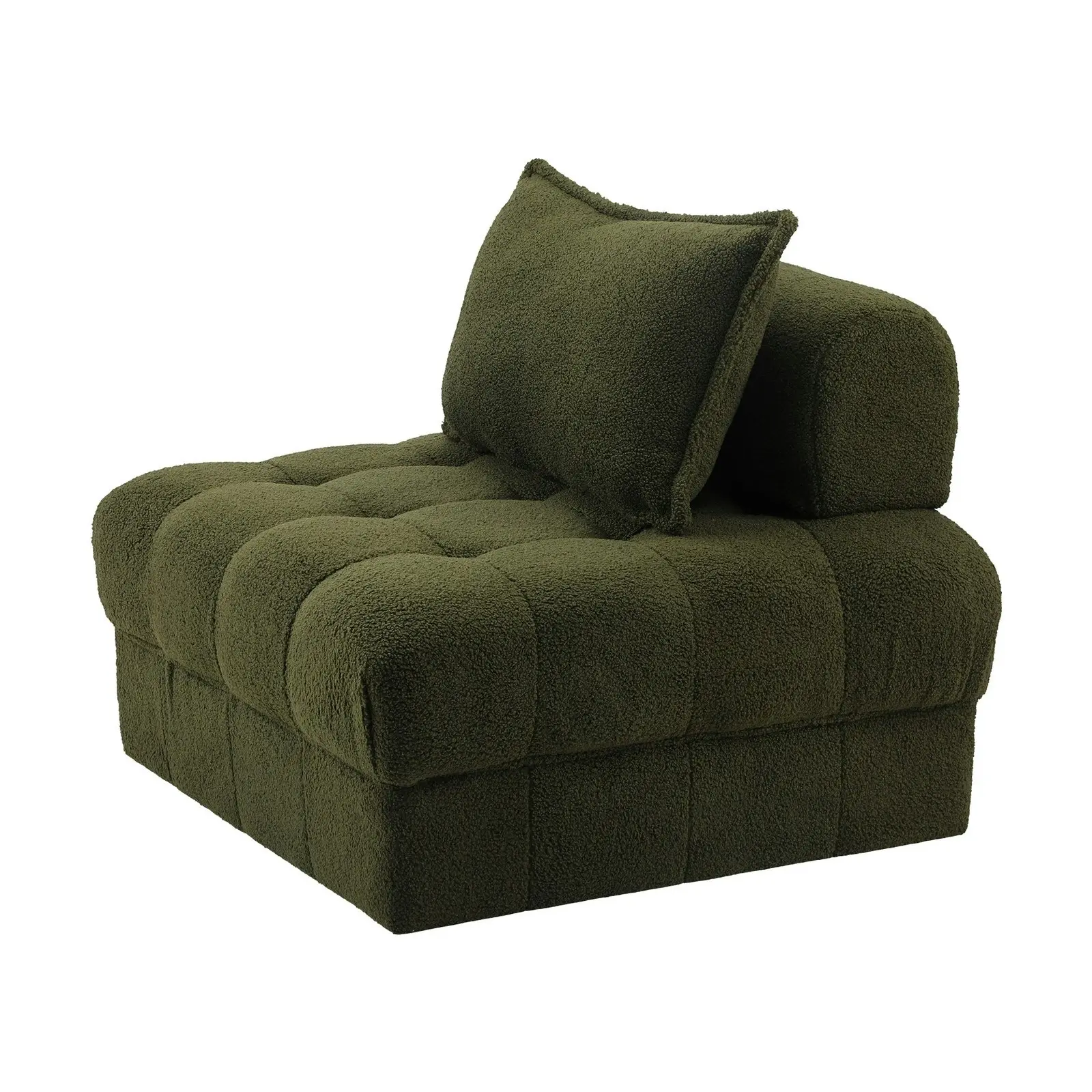 Oikiture 1 Seater Boucle Modular Sofa Lounge Chair Armless TOFU Back Green