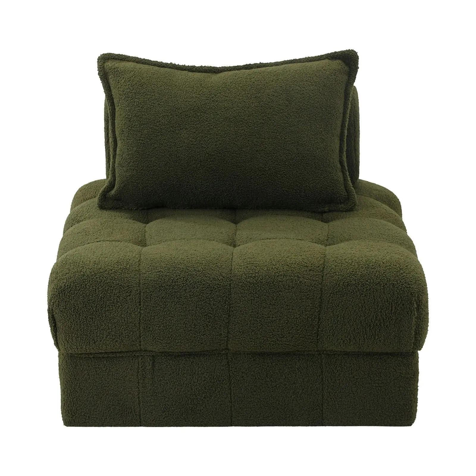 Oikiture 1 Seater Boucle Modular Sofa Lounge Chair Armless TOFU Back Green