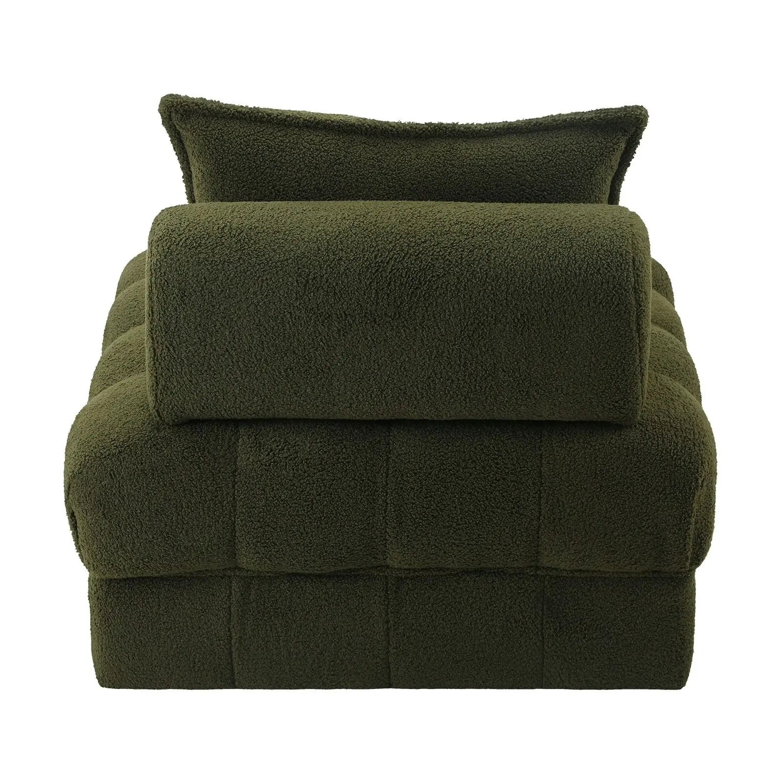 Oikiture 1 Seater Boucle Modular Sofa Lounge Chair Armless TOFU Back Green