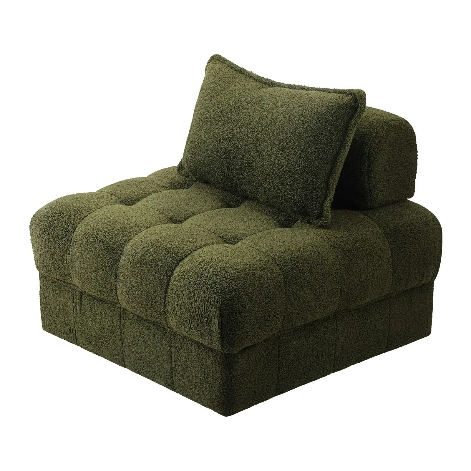 Oikiture 1 Seater Boucle Modular Sofa Lounge Chair Armless TOFU Back Green