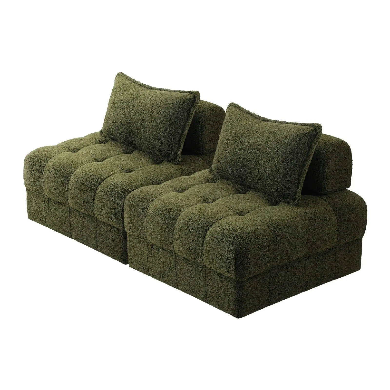 Oikiture 2 Seater Boucle Modular Sofa Lounge Chair Armless TOFU Back Green