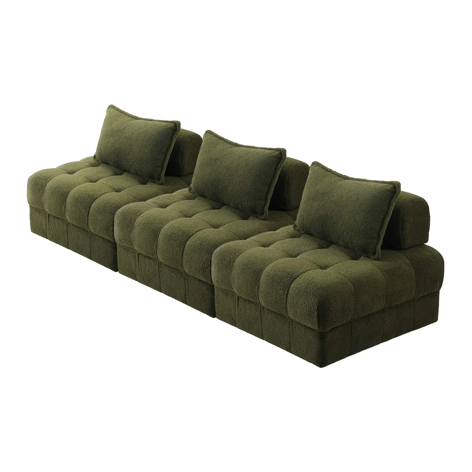 Oikiture 3 Seater Boucle Modular Sofa Lounge Chair Armless TOFU Back Green