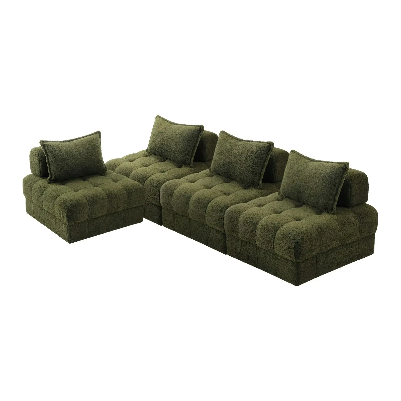 Oikiture 4 Seater Boucle Modular Sofa Lounge Chair Armless TOFU Back Green