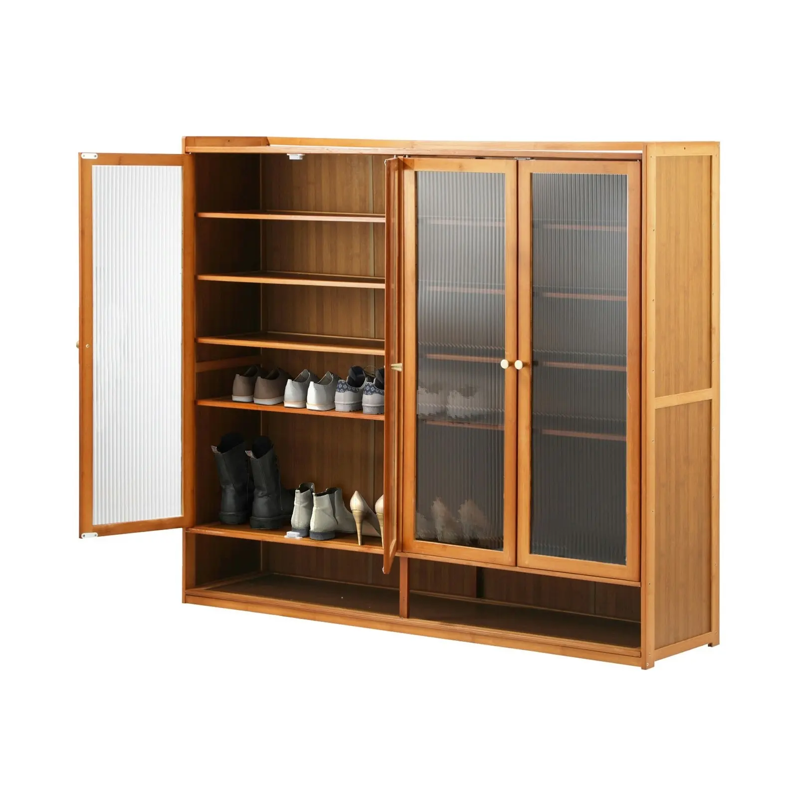 Oikiture Shoe Cabinet Shoes Storage Rack Organiser 4 Doors Shelf Brown