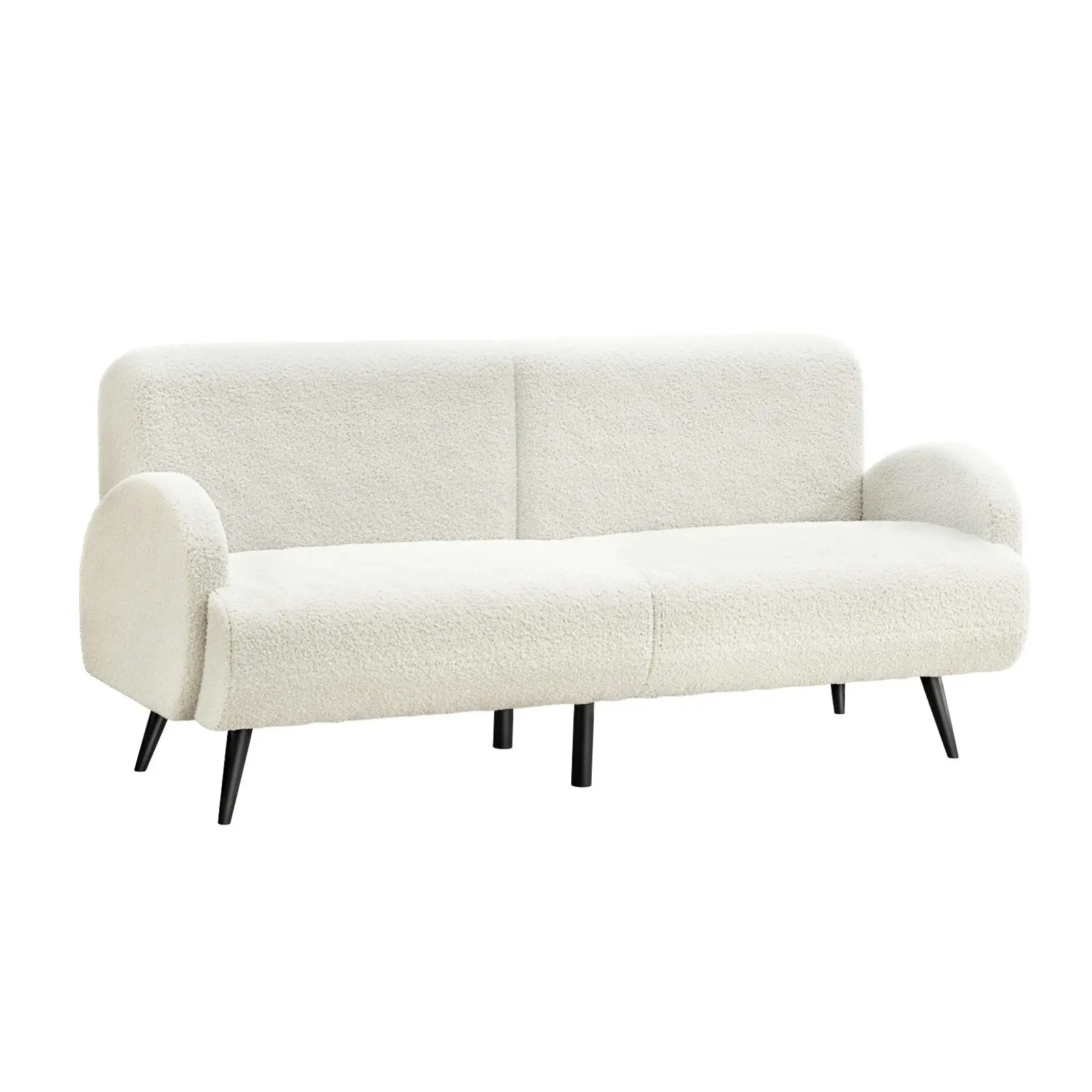 Oikiture 3 Seater Sherpa Sofa Fleece Couch White