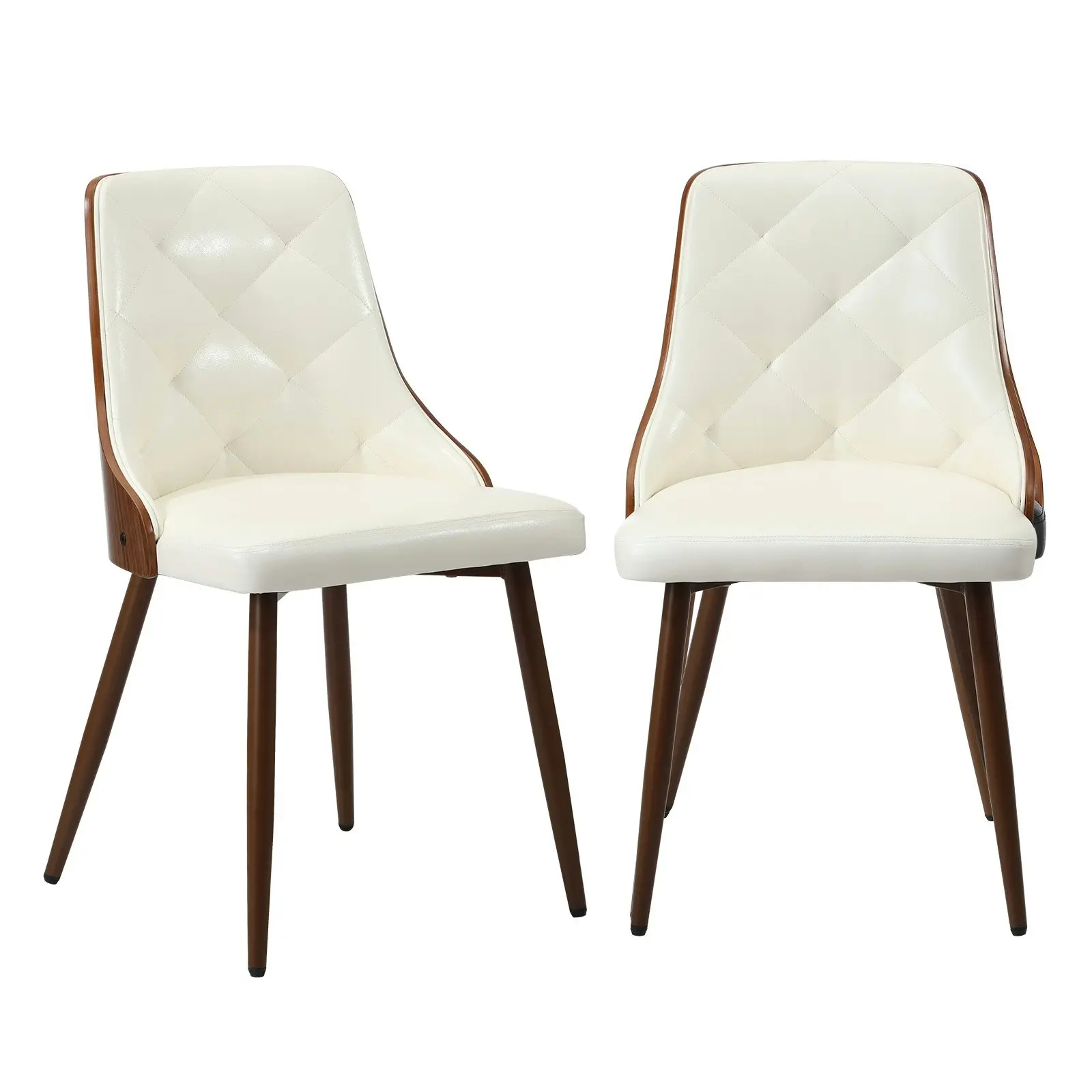 Oikiture Dining Chairs Kitchen Lounge Tufted Glossy Padded Leather x2 White