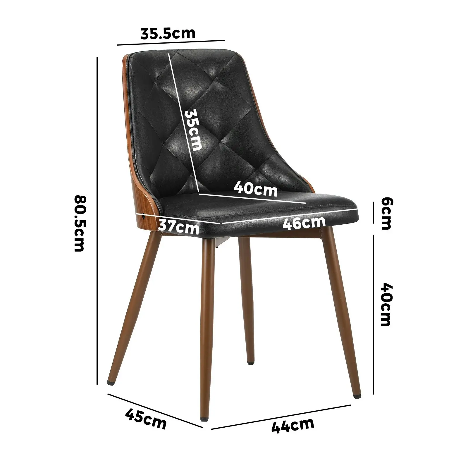 Oikiture Dining Chairs Retro Leather Kitchen Lounge Tufted Glossy x2 Black