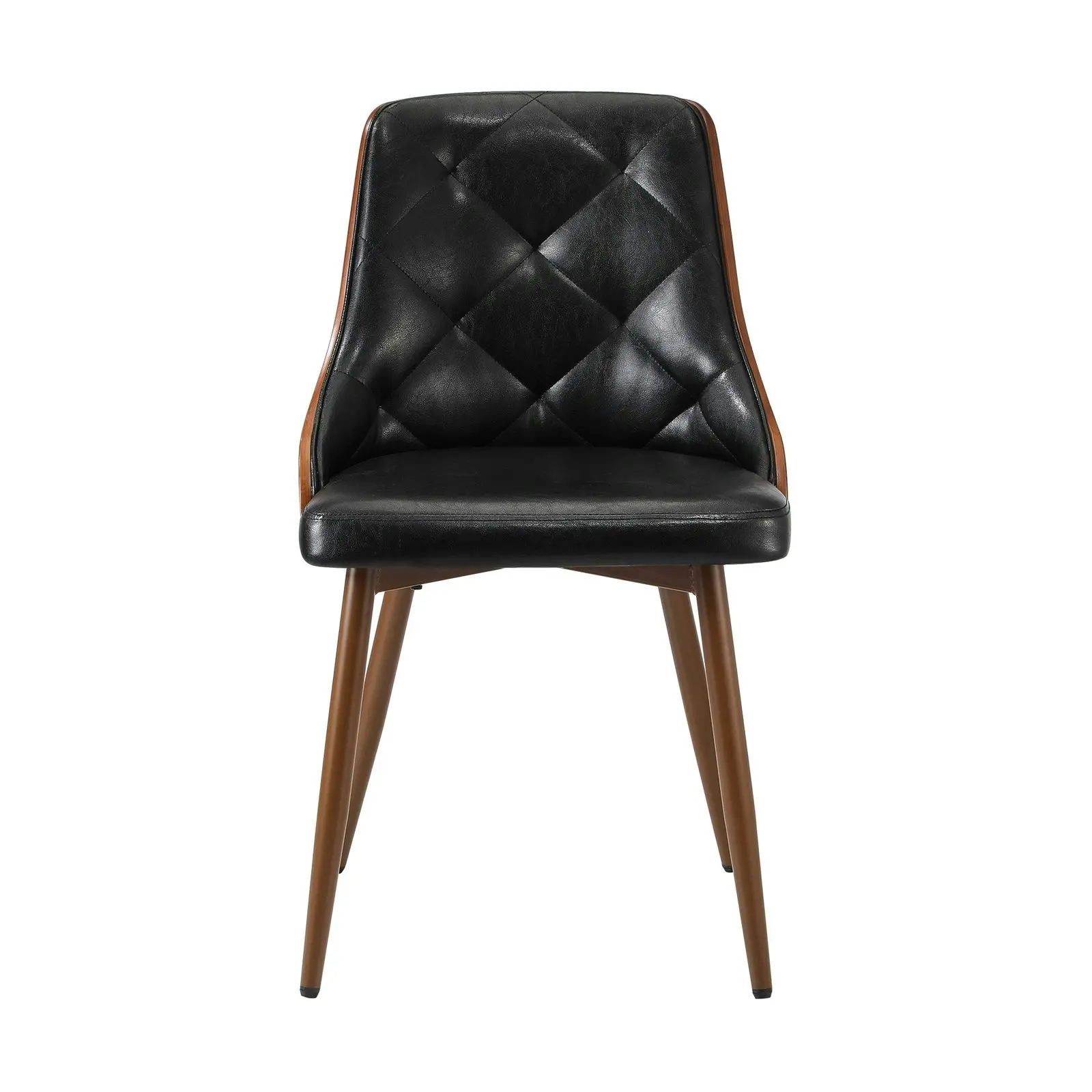 Oikiture Dining Chairs Retro Leather Kitchen Lounge Tufted Glossy x2 Black