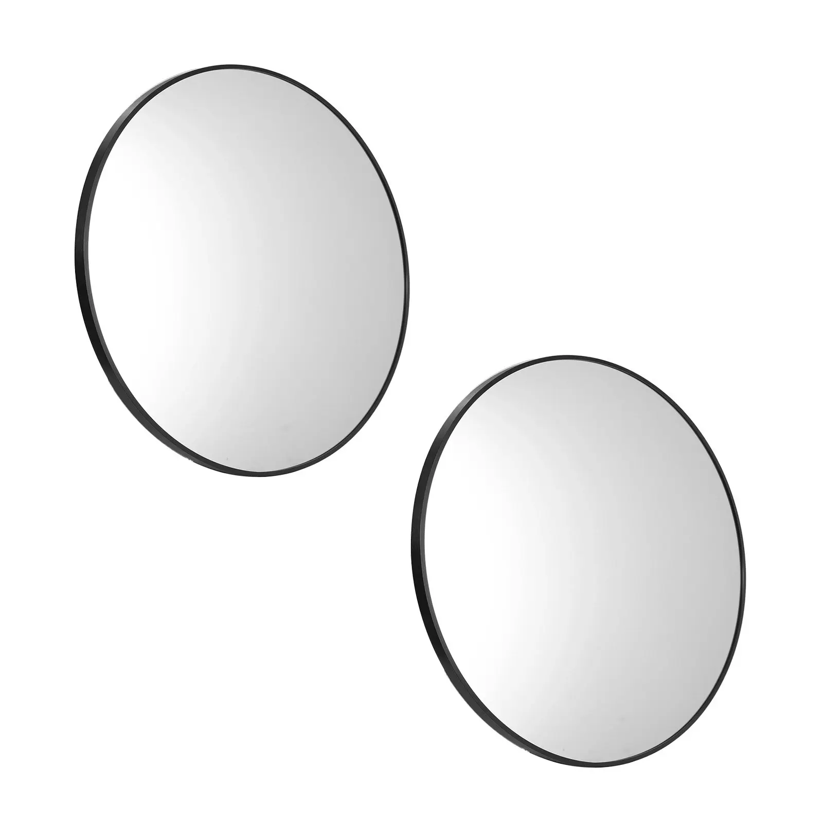 Oikiture Wall Mirrors Round Home Decor 50cm Black Set of 2