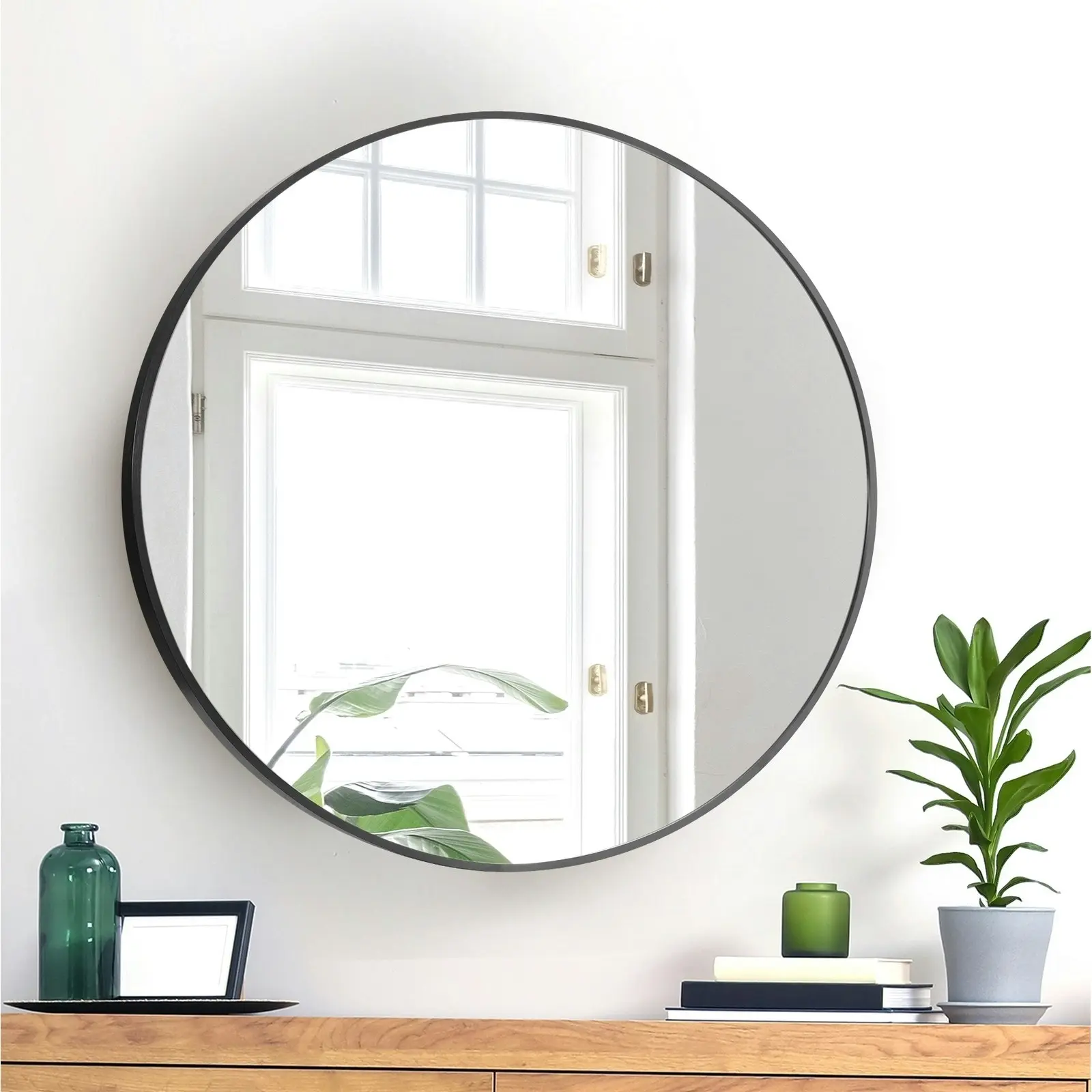 Oikiture Wall Mirrors Round Home Decor 60cm Black Set of 2