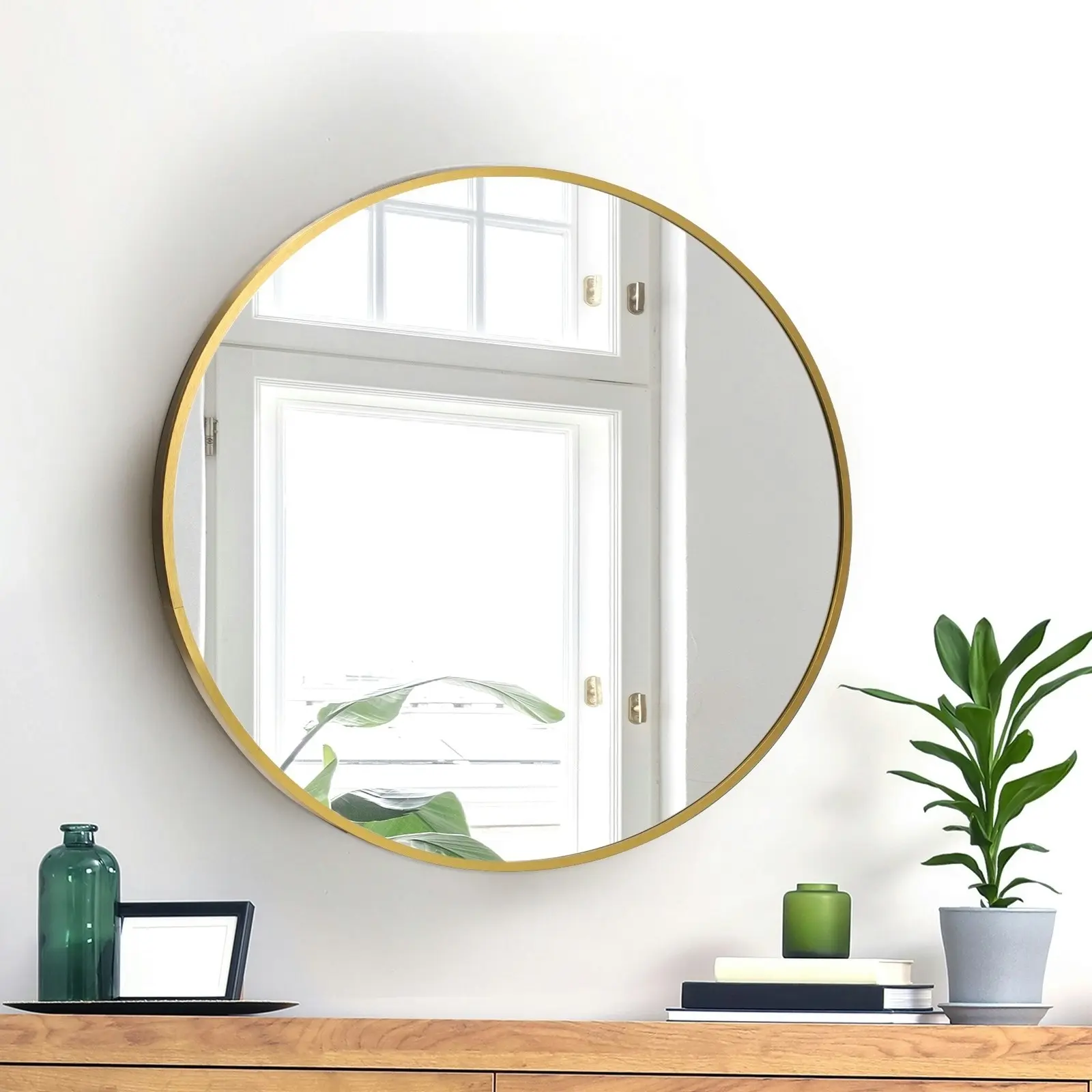 Oikiture Wall Mirrors Round Home Decor 50cm Gold Set of 2