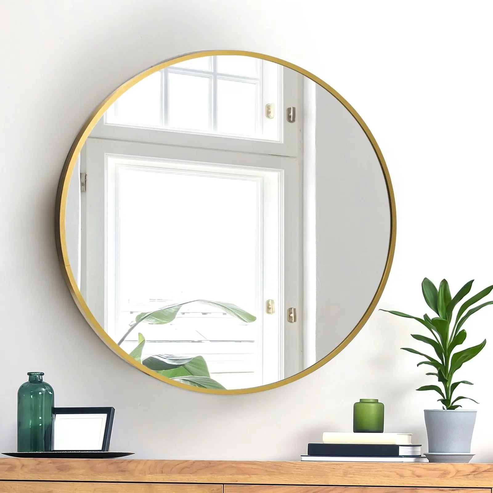 Oikiture Wall Mirrors Round Home Decor 60cm Gold Set of 2