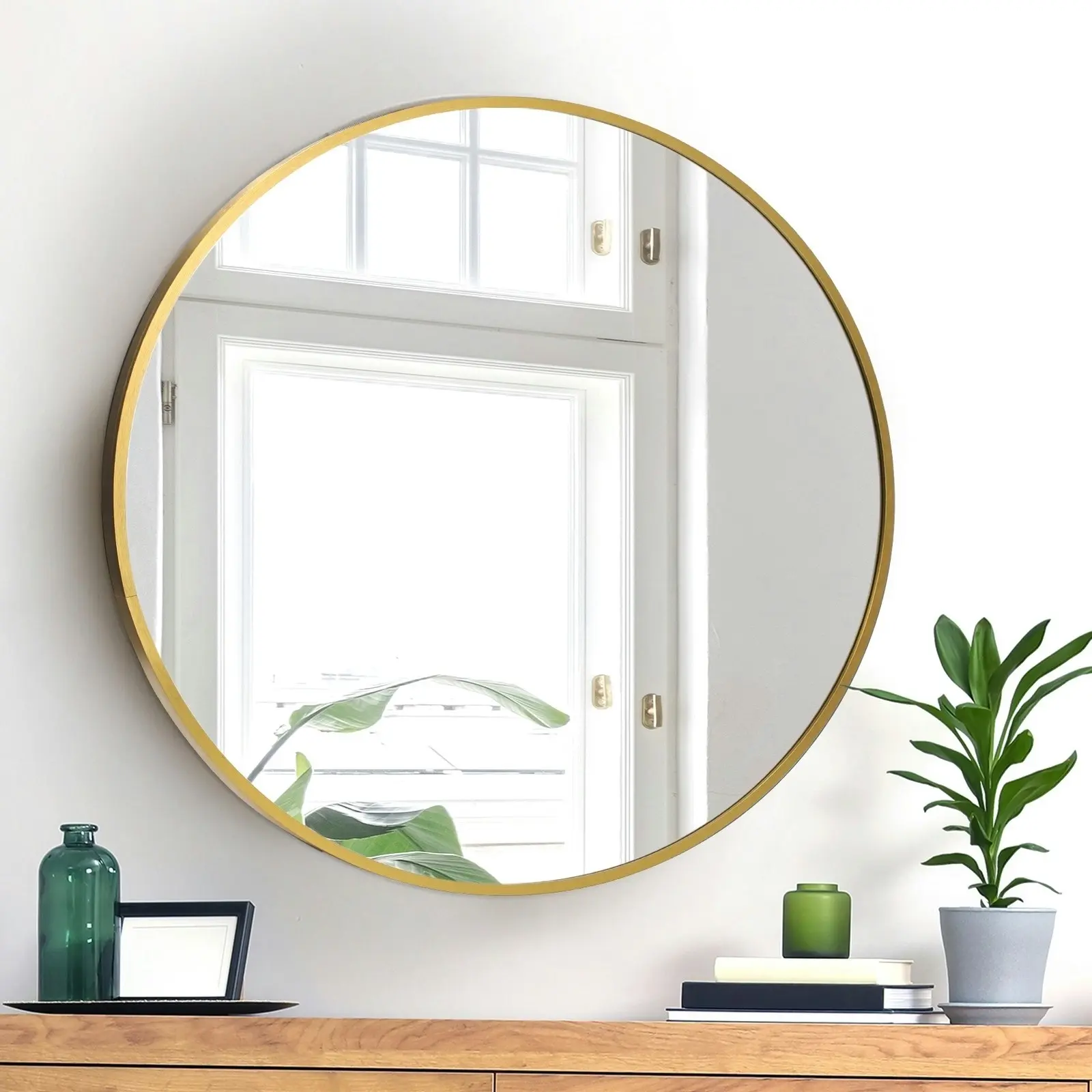 Oikiture Wall Mirrors Round Home Decor 70cm Gold Set of 2