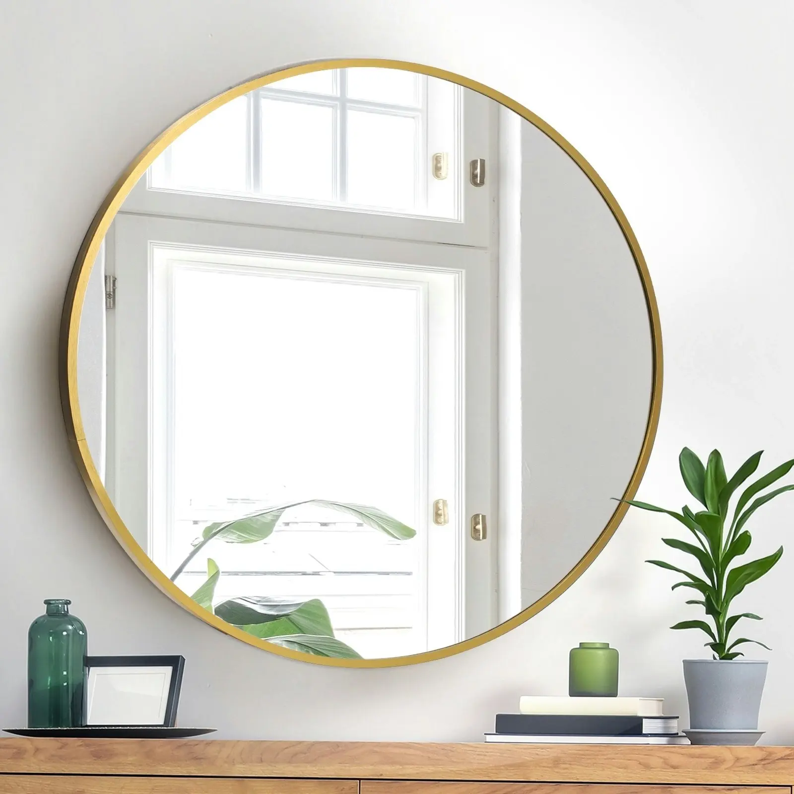 Oikiture Wall Mirrors Round Home Decor 80cm Gold Set of 2