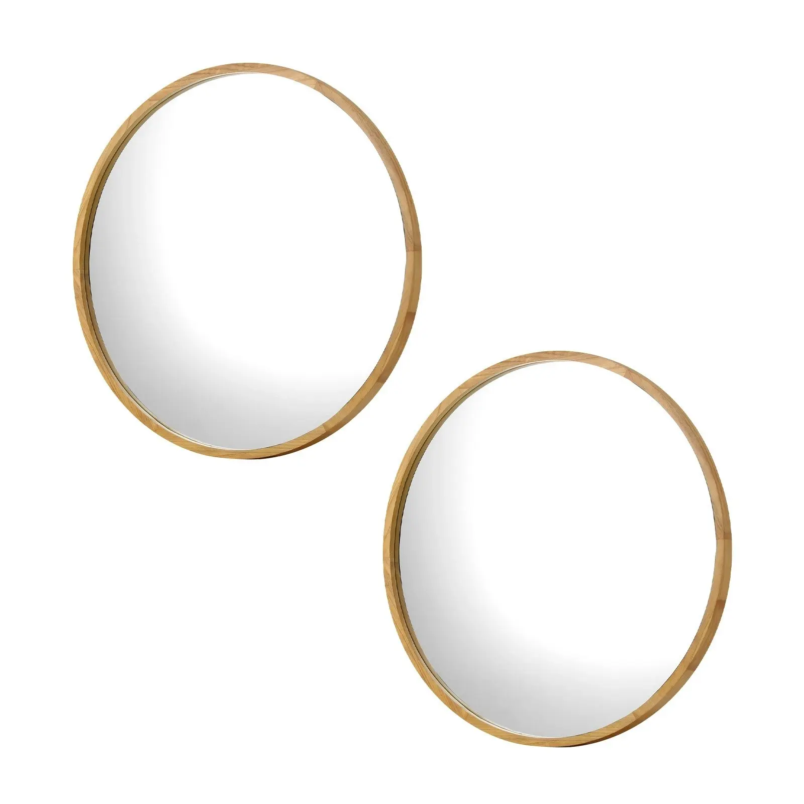 Oikiture Wall Mirrors Round Home Decor 50cm Wooden Set of 2