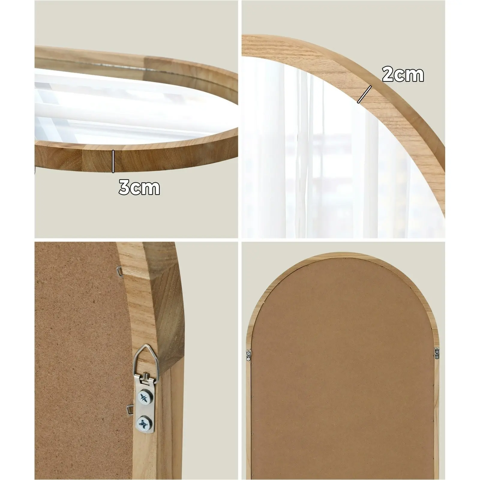 Oikiture Arched Wall Mirrors Home Decor 86x50cm Wooden Set of 2