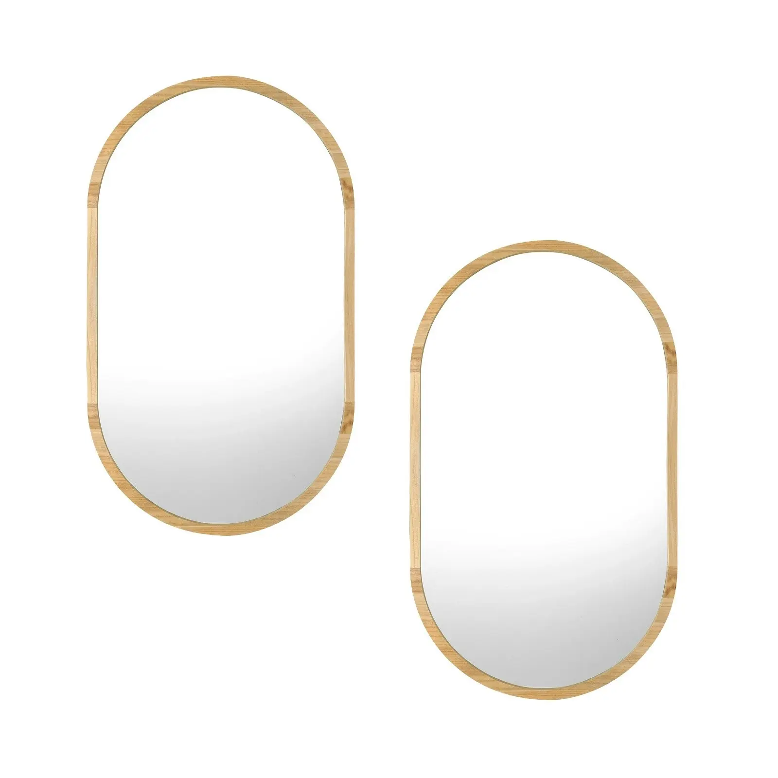 Oikiture Wooden Wall Mirrors Oval Home Decor Mirror 84x50cm Set of 2