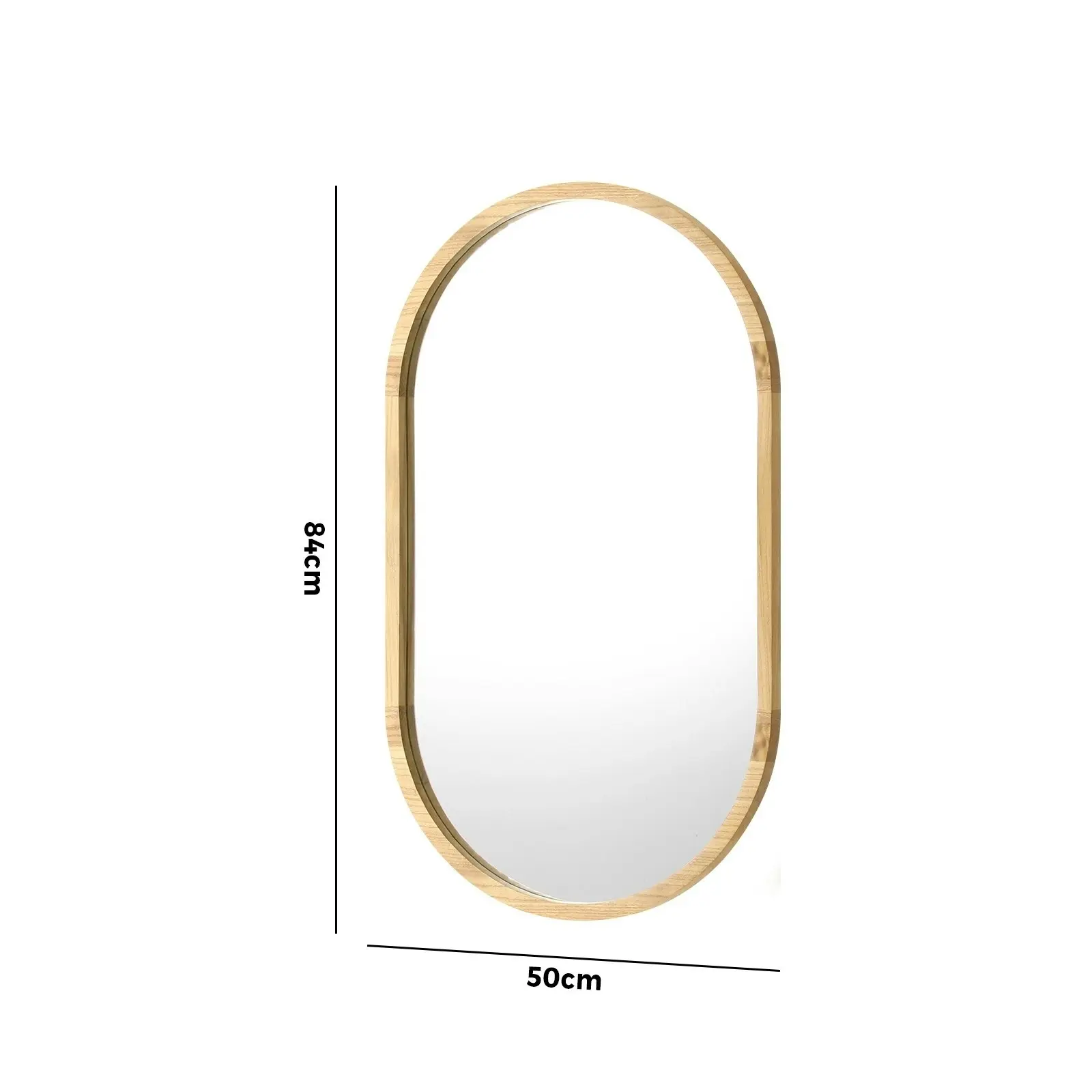 Oikiture Wooden Wall Mirrors Oval Home Decor Mirror 84x50cm Set of 2