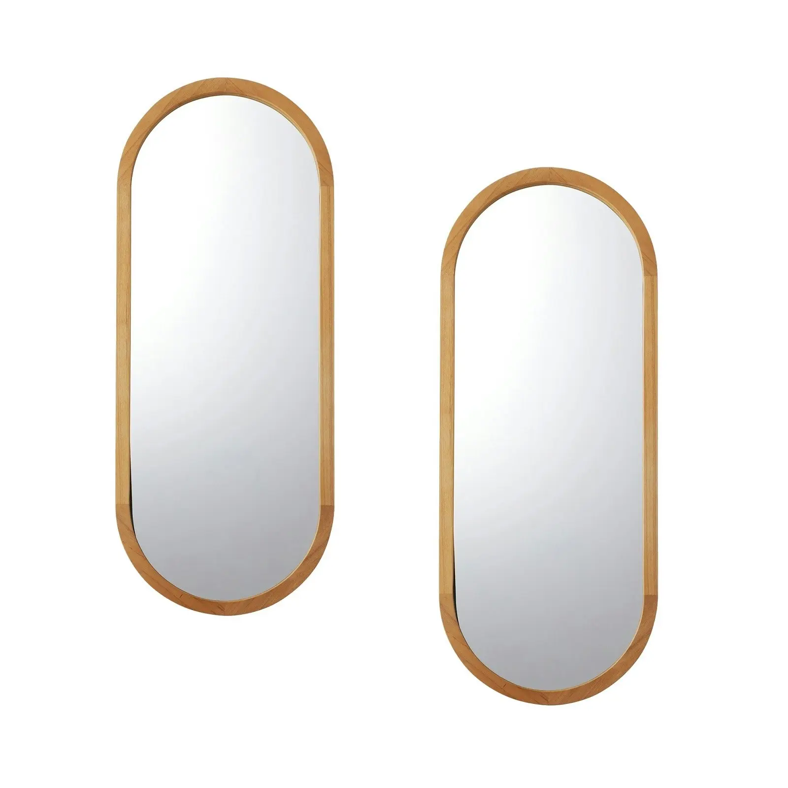 Oikiture Wall Mirrors Oval Home Decor Mirror Wooden 76x31cm Set of 2