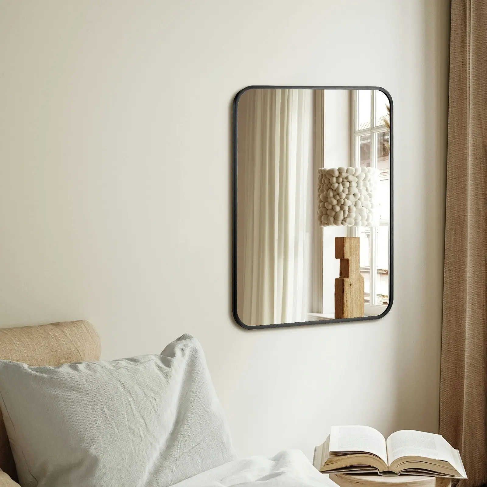 Oikiture Wall Mirrors Rectangle Mirror 65x50cm Black Set of 2