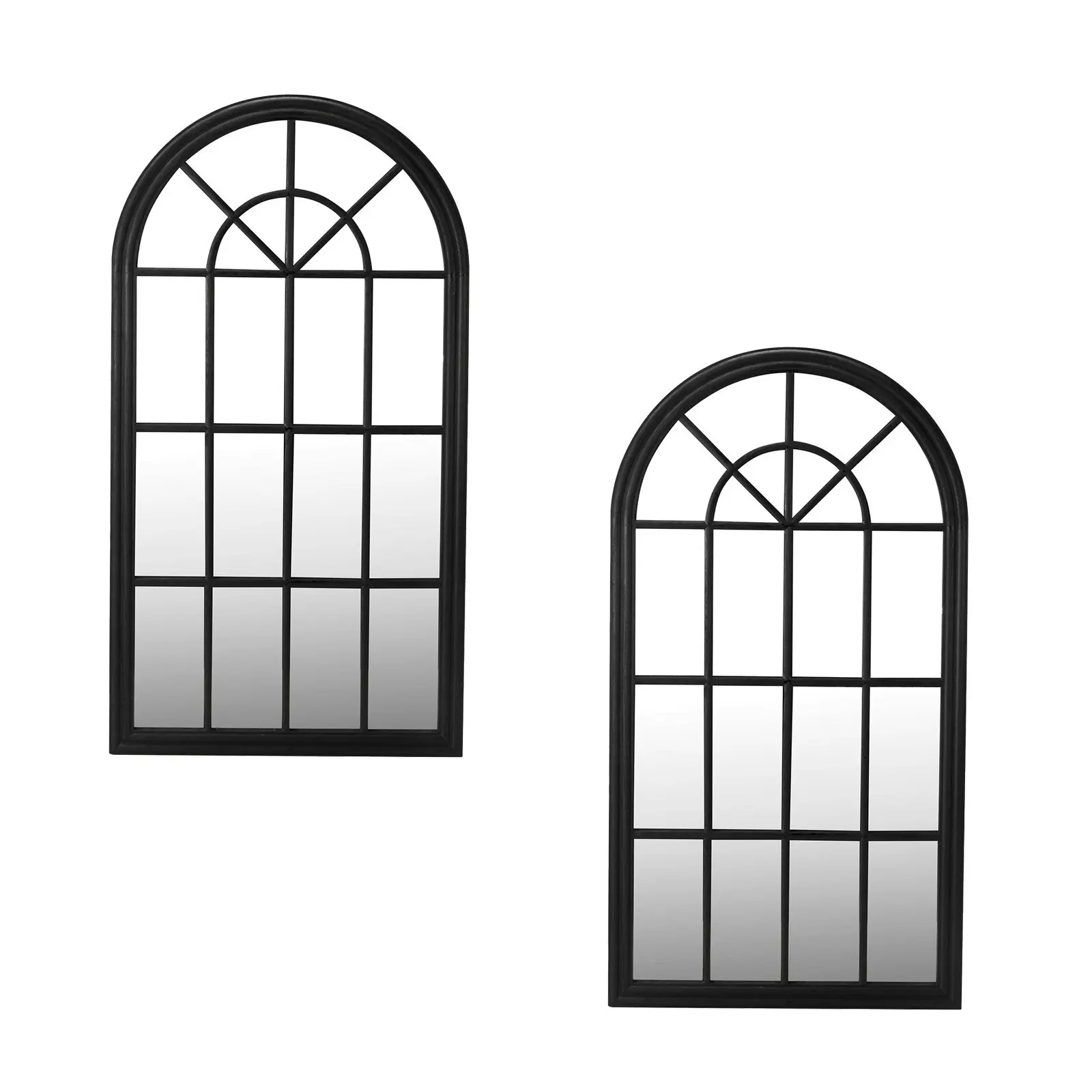 Oikiture 2PC Window Mirror Arched Wall Mirrors Decor 76x51cm Wooden Black