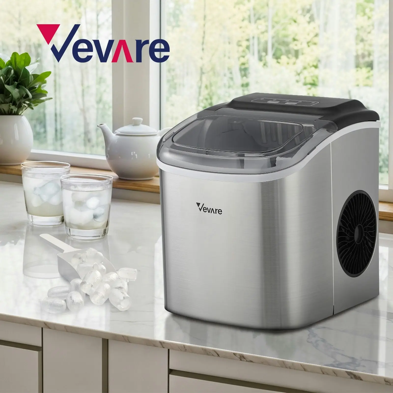 Vevare Portable Ice Maker Machine Ice Cube Tray 12kg Bar Countertop Stainless