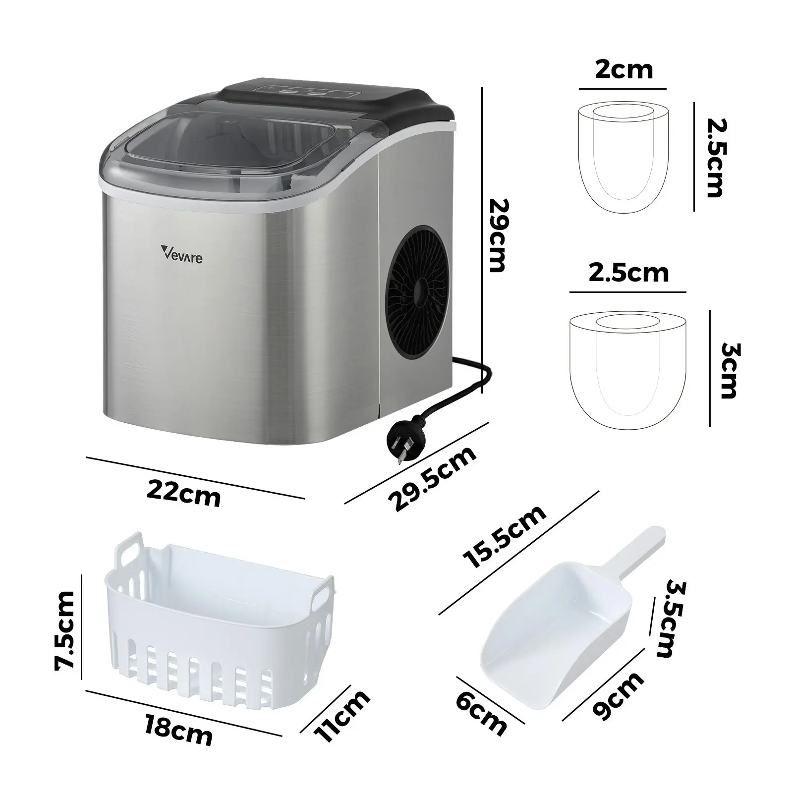 Vevare Portable Ice Maker Machine Ice Cube Tray 12kg Bar Countertop Stainless