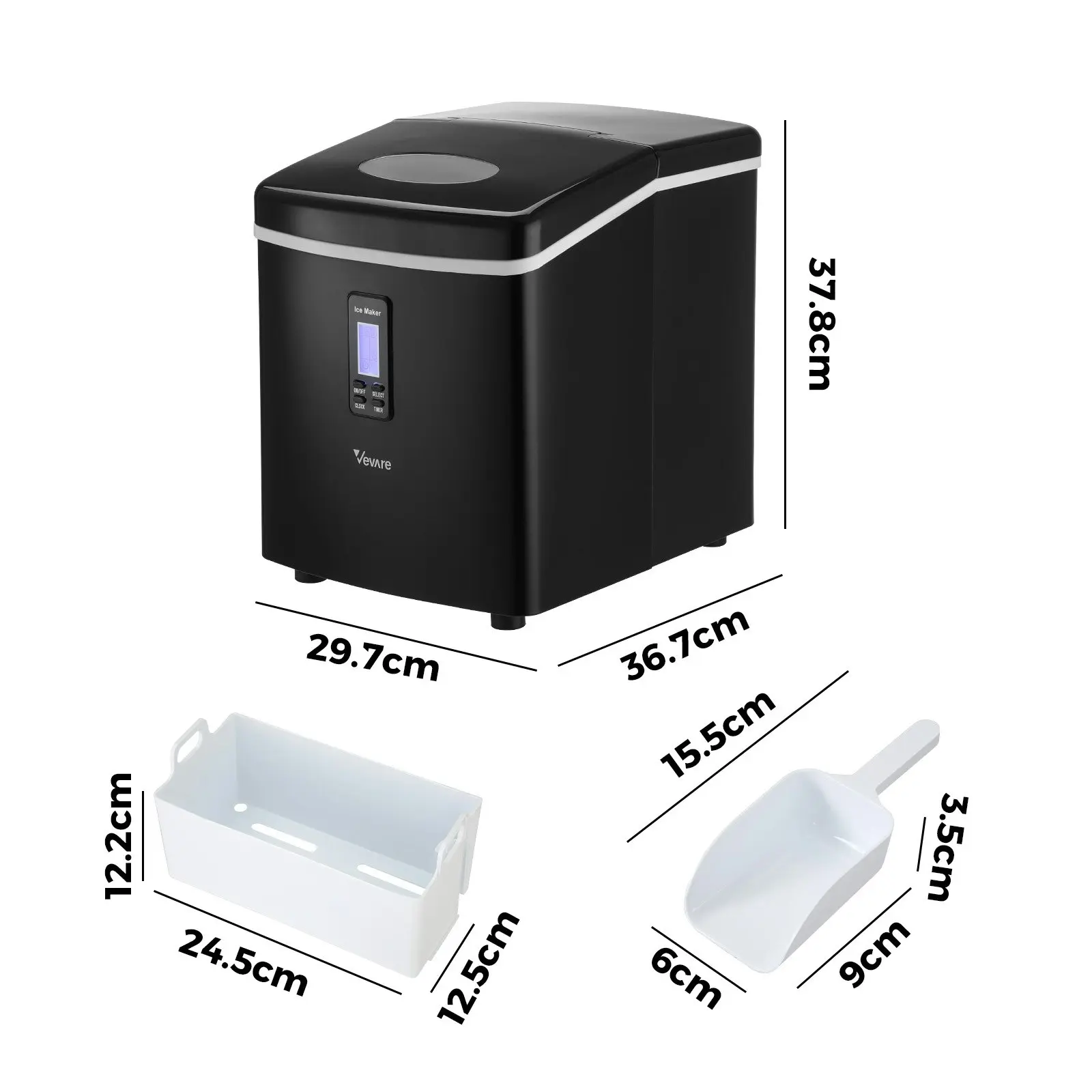 Vevare 3L Portable Ice Maker Machine Ice Cube Tray Bar Countertop Black