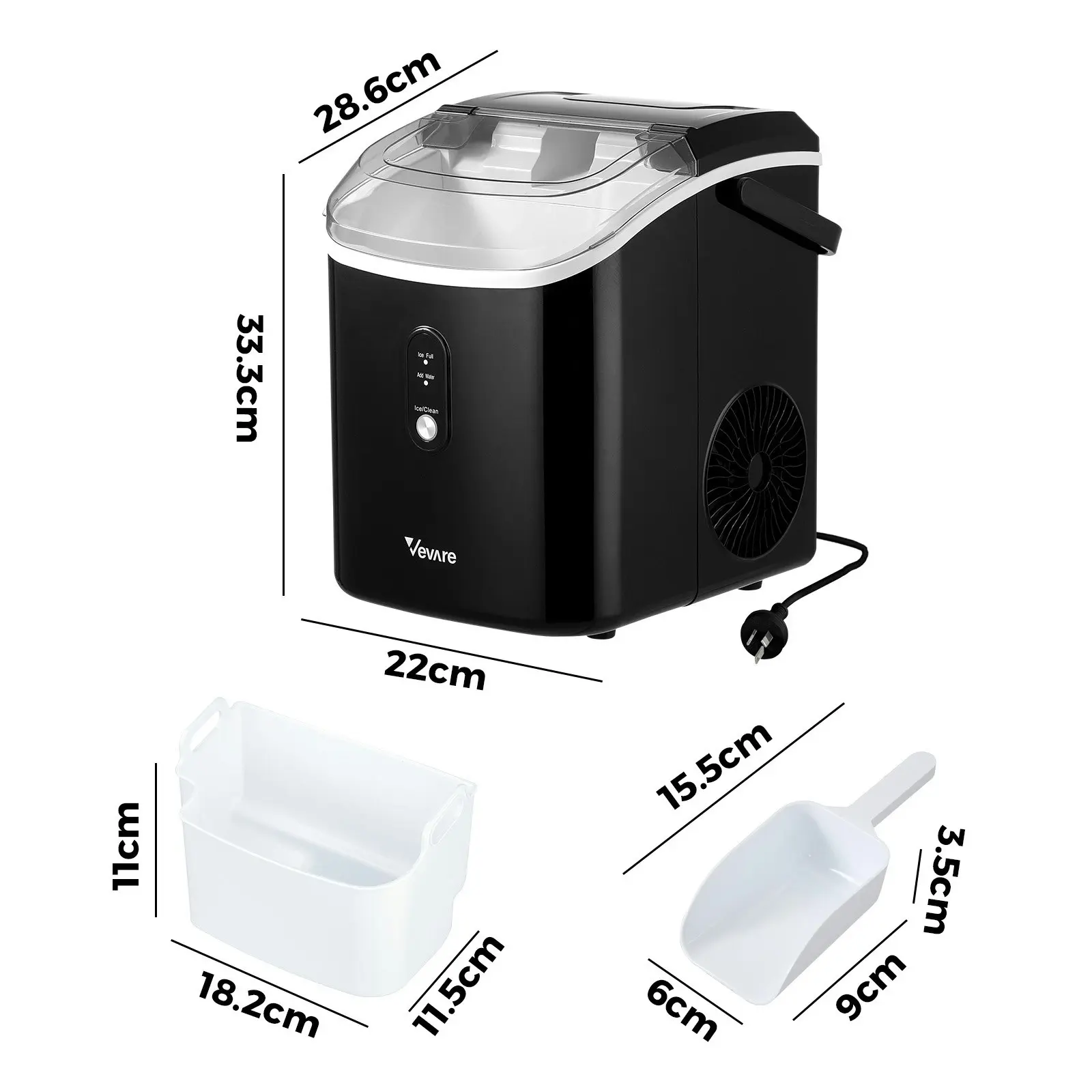 Vevare Nugget Ice Maker Machine 15kg Ice Cube Bar Countertop Portable