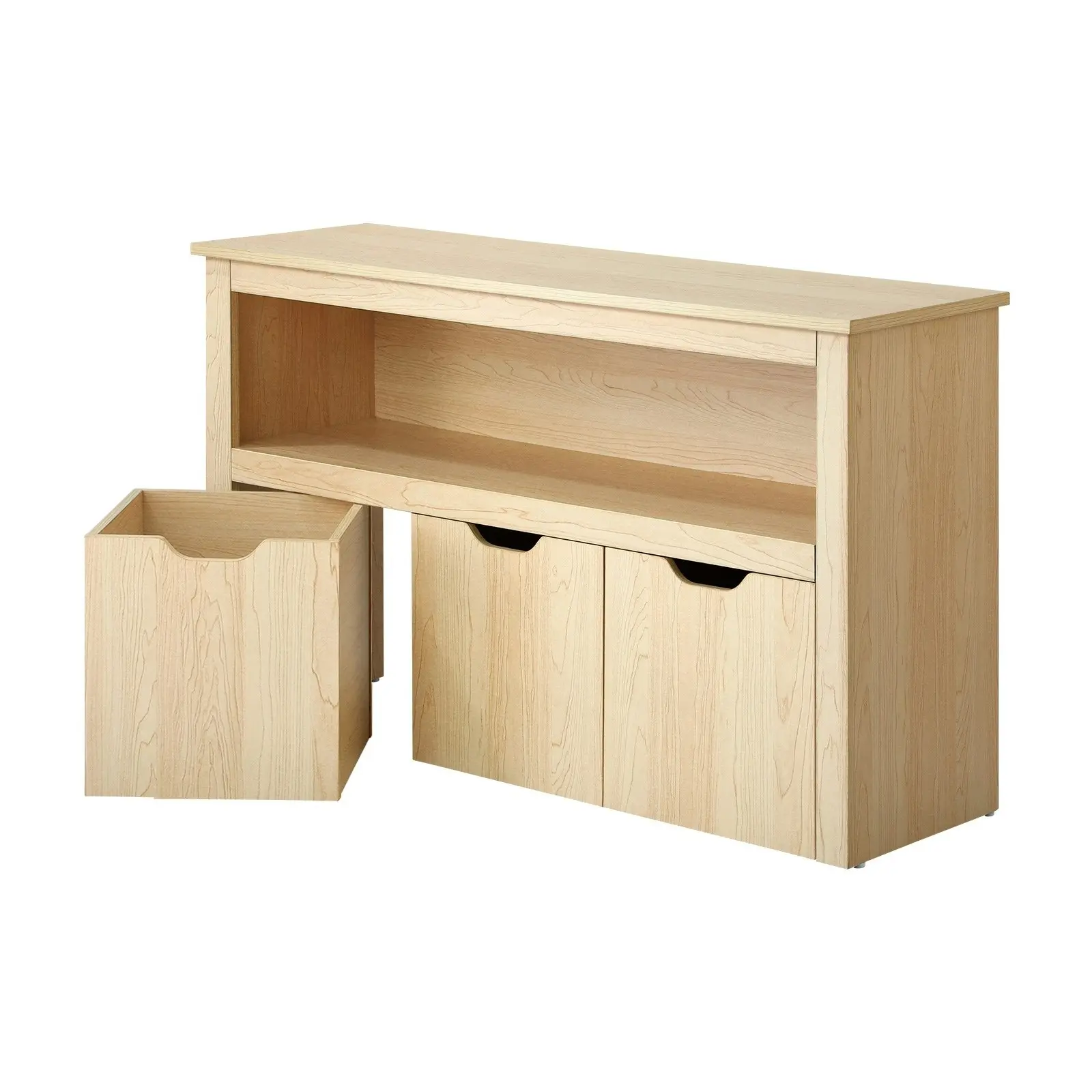 Oikiture Kids Toy Storage Cabinet Bookshelf With Portable Storage Box Natural