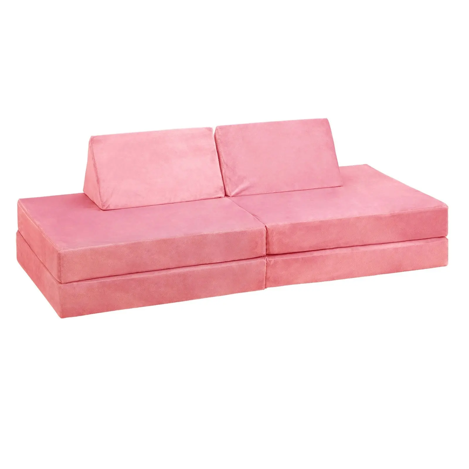 Oikiture 4Pcs Kids Play Couch Modular Lounge Cushion Convertible Playset Pink