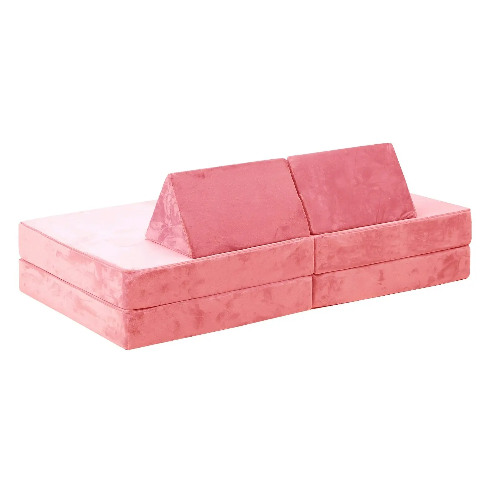 Oikiture 4Pcs Kids Play Couch Modular Lounge Cushion Convertible Playset Pink