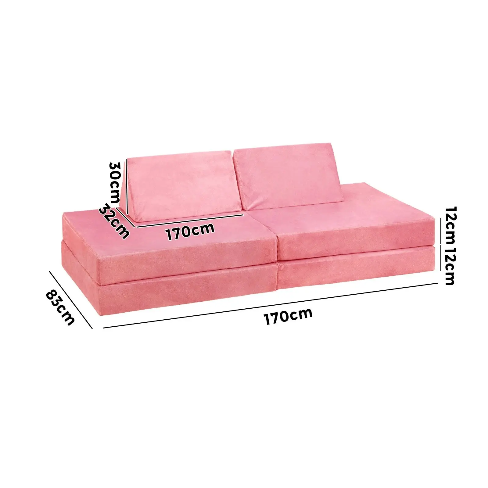 Oikiture 4Pcs Kids Play Couch Modular Lounge Cushion Convertible Playset Pink