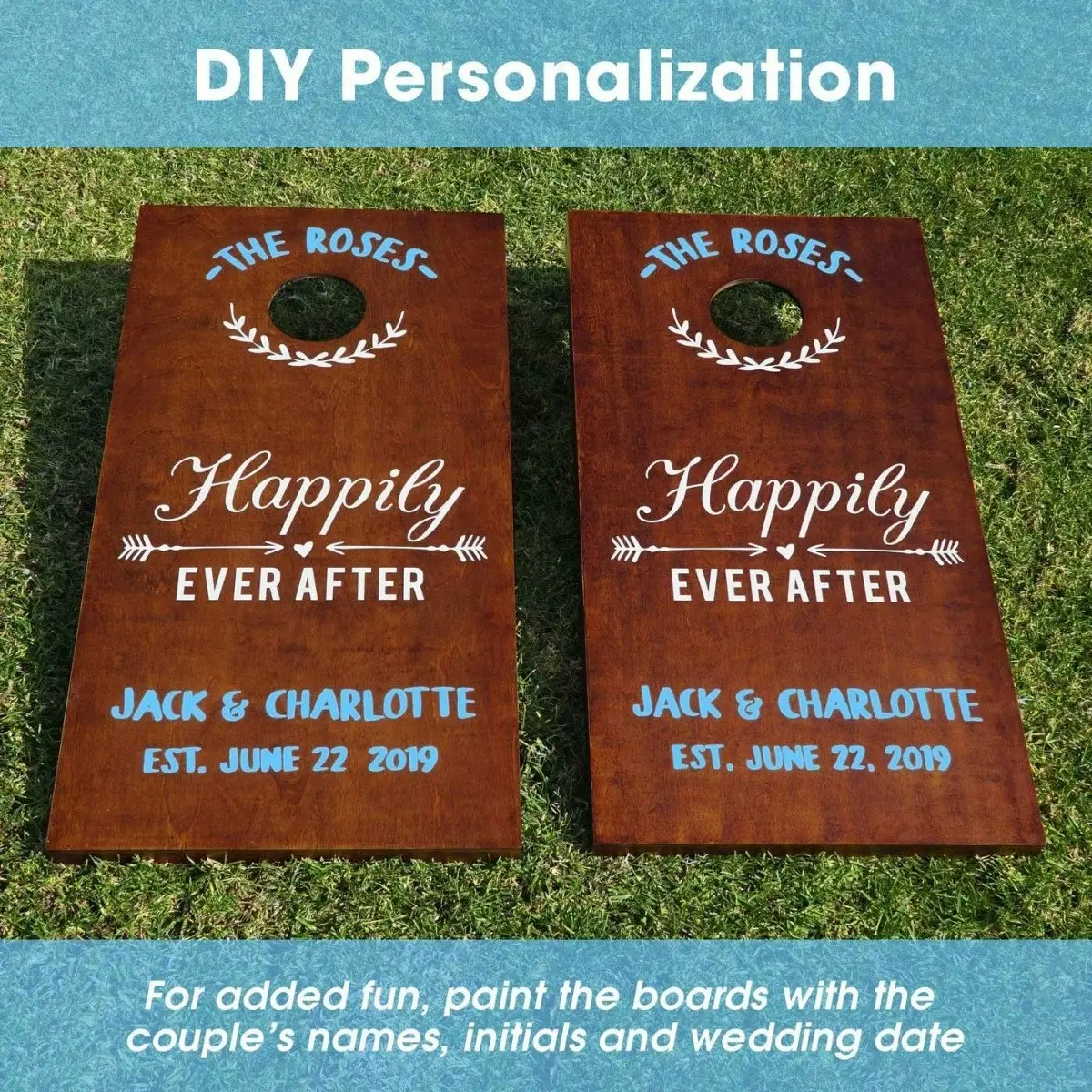 Customised Wedding Themed Cornhole Boards with Carry Case ( Regulation Size 1.2m x 0.6m) - Bags not Included.