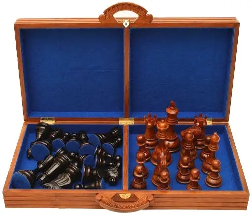 Teak Chess Case and 20cm Chess Pieces.