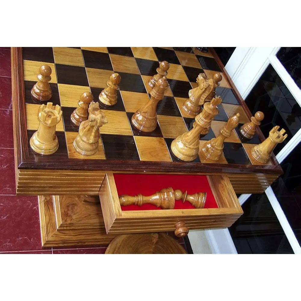 Teak Chess Package including Table, Stools and Pieces