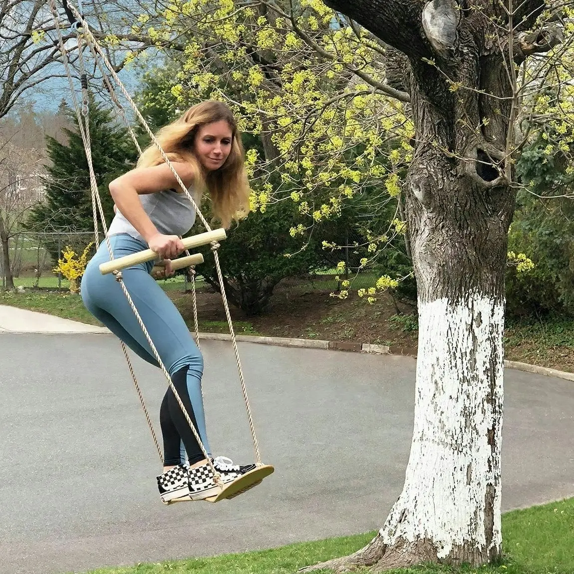 Skate Board Wooden Surf Swing With Adjustable Ropes