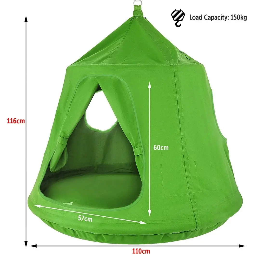 Residential 115 x 100cm Sensory Tent Swing with Lights - Green