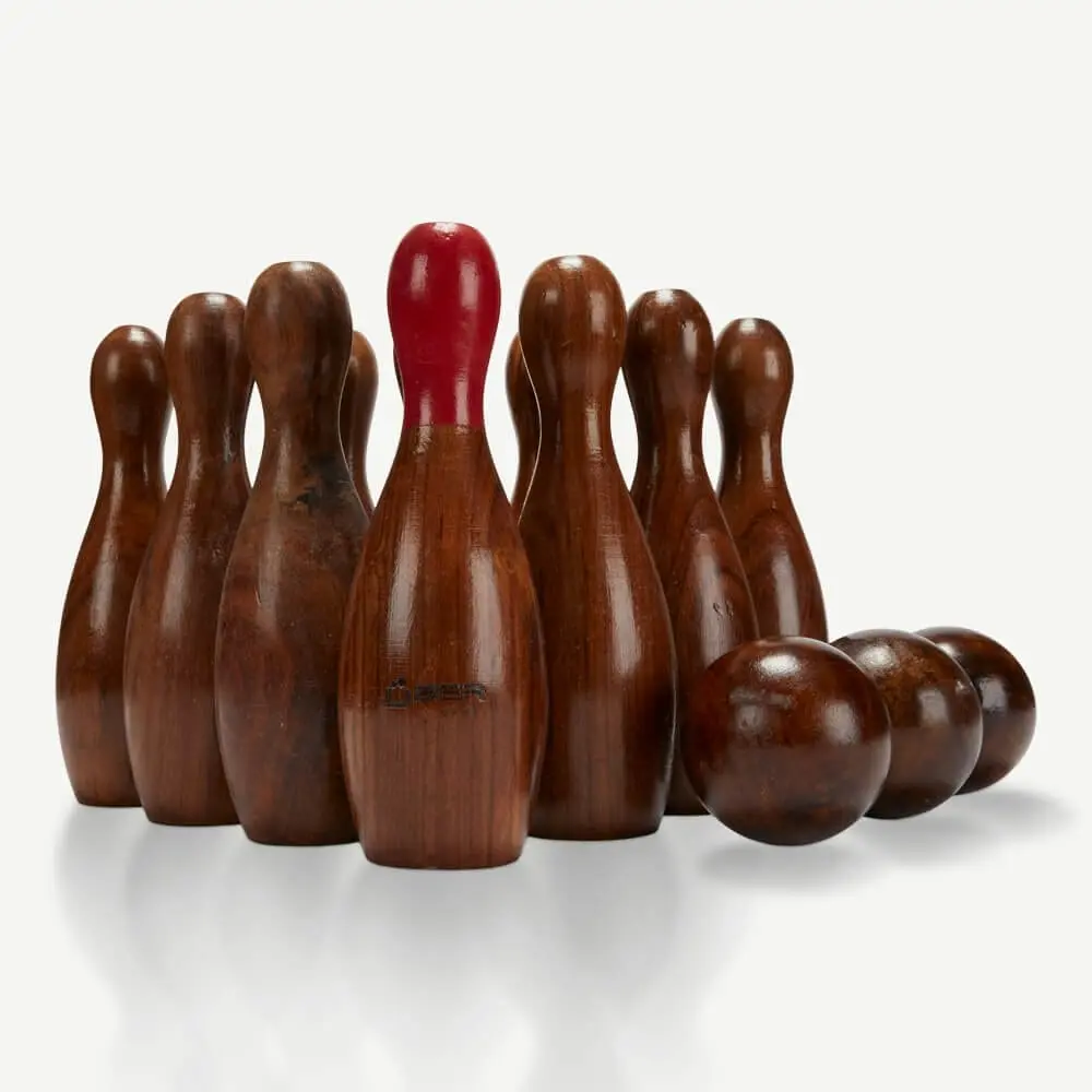 Uber Rosewood Deluxe 10 Pin Wooden Skittles Set.